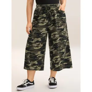 【Wide Leg】BLOOMCHIC Plus Size Camouflage Print Tie-Waist Wide-Leg Pants [M-6X] 2026 Summer Vibes