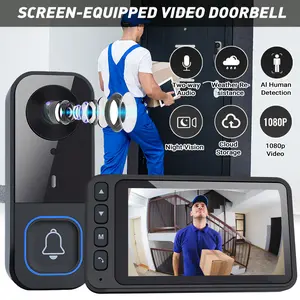 Wireless 4.5'' Video Doorbell Camera with Screen, 1080P HD, Two-Way Talk, IR Night Vision