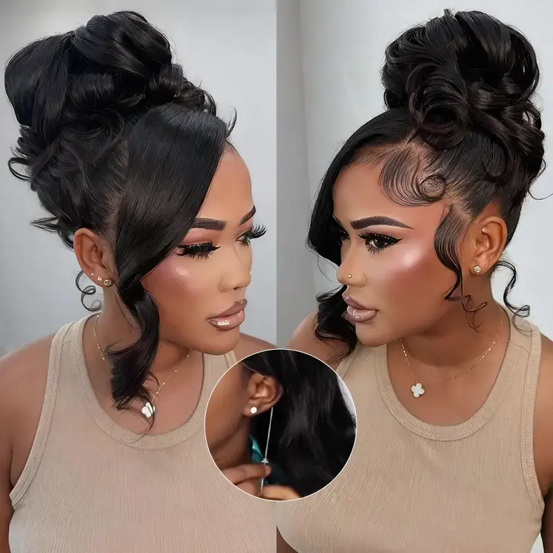 Ashimary Glueless 360 Body Wave Wig, Pre-Cut Transparent Lace with Bleached Knots and Pre-Layered Cut, 250% Density Hair, Lace Front Wig, Glueless Wig