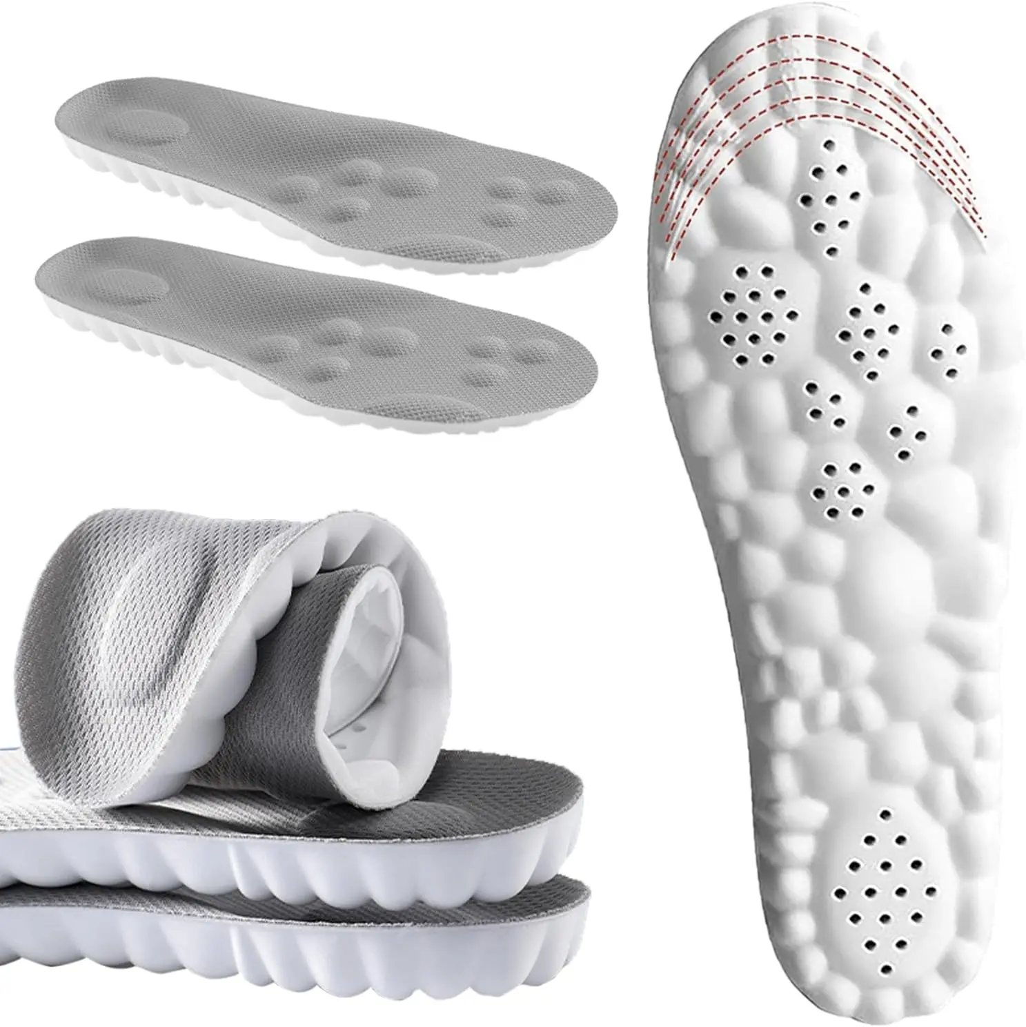 4D Cloud Shoe Inserts for Men & Women - Breathable Memory Foam Padded Insoles with Arch Support, Lightweight Athletic Insoles for Standing Workers, Foot Relief & All-Day Wear, Helps Keep Shoes Fresher