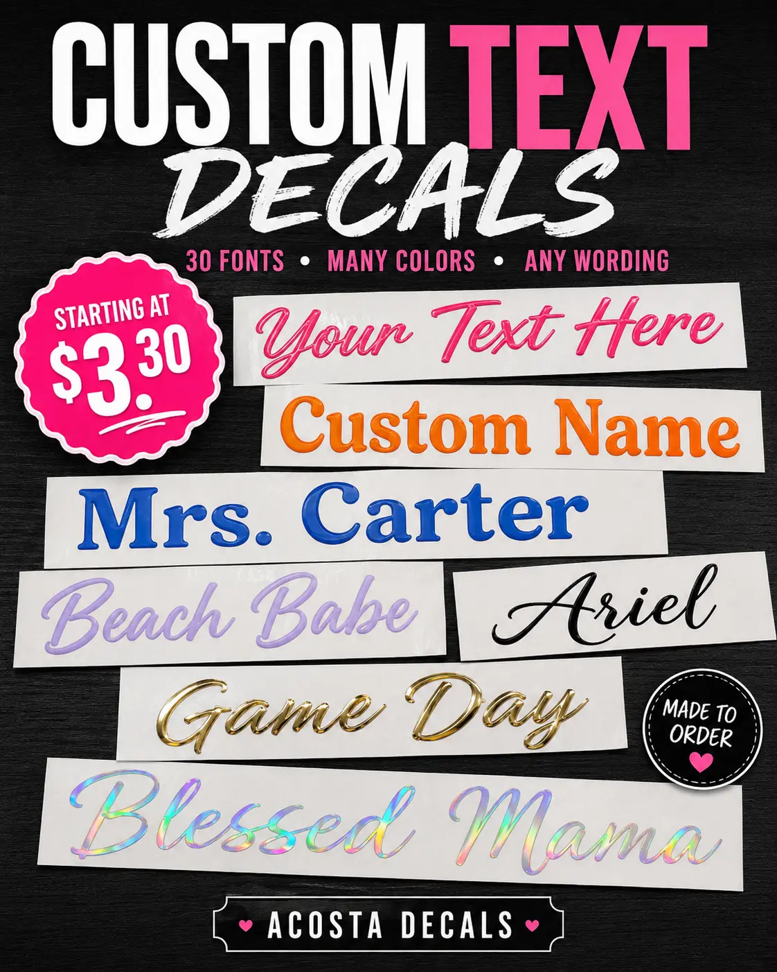 CUSTOM TEXT Vinyl Decal – Personalized Name, Words or Phrase – Choose Size, Font & Color (PLEASE READ DESCRIPTION FOR ORDERING INFO)