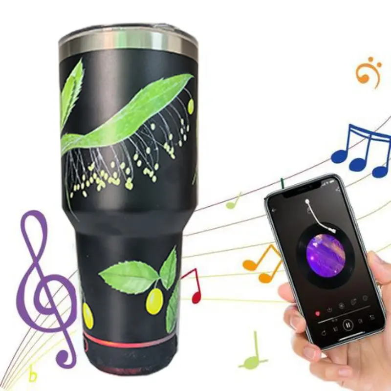 30 Oz Insulated Cup with Bluetooth-compatible Compatible Speaker, 900ML Thermal Mug, Insulated Tumbler Mug, Detachable Rechargeable Speaker for Hot and Cold Drinks, Insulated Leakproof