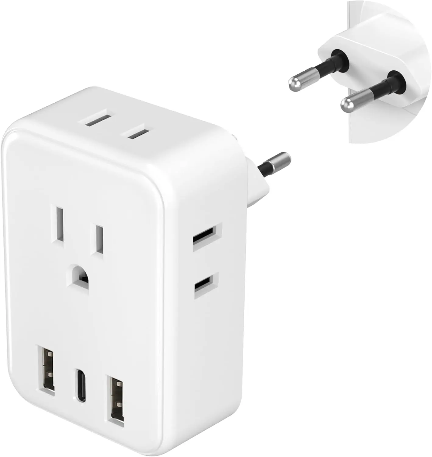 BN-LINK European Travel Plug Adapter: Charge 7 Devices Simultaneously with 4 AC Outlets & 3 USB Ports (1 USB-C) – Compact Type C Travel Adapter for US to Most of Europe (Iceland, Spain, Italy, France, Germany & More)