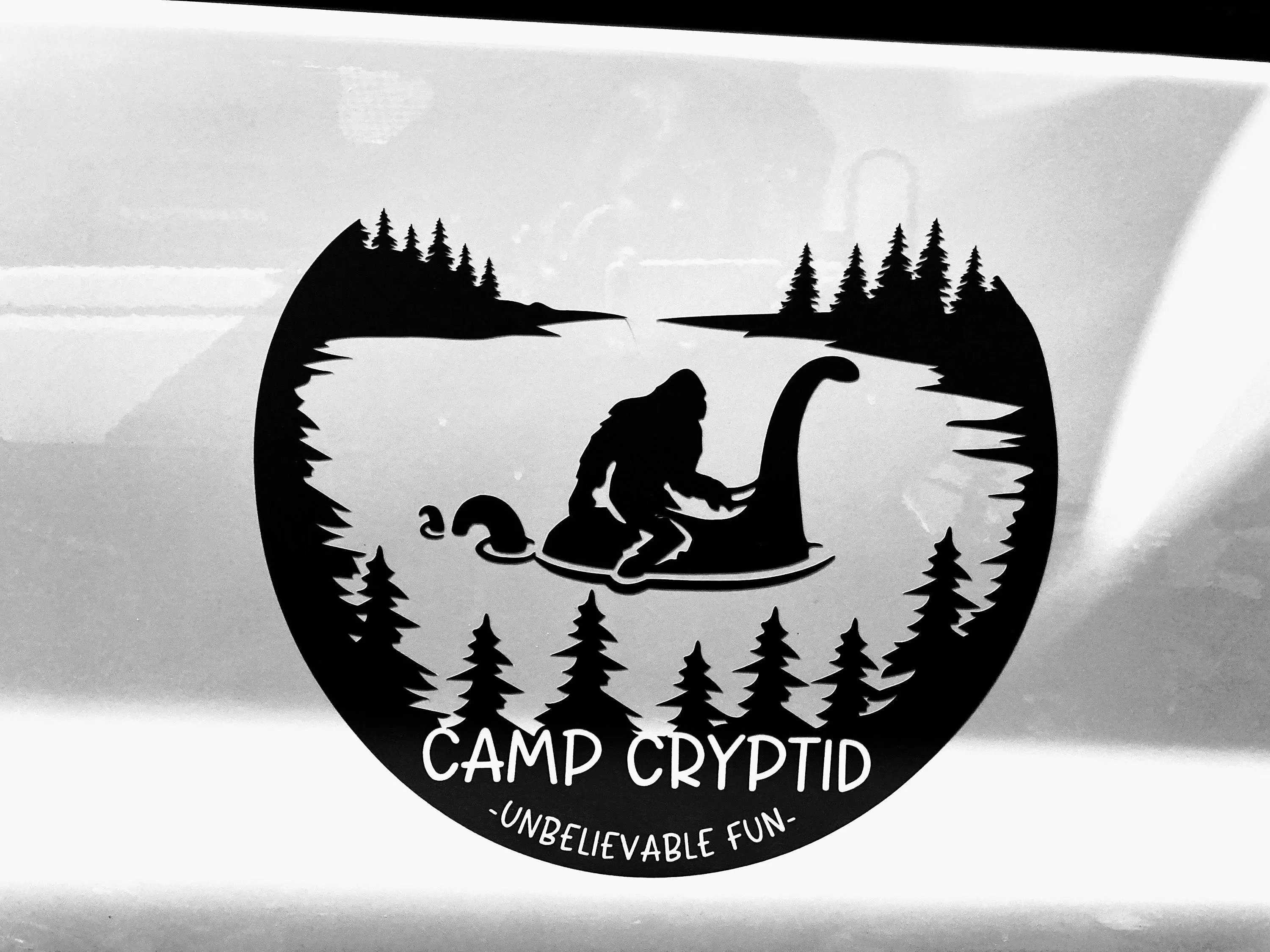 Camp Cryptid Car Decal Bigfoot & Nessie Weatherproof Vinyl 6x6 Inches Viral TikTok Favorite Fun Car Accessory shop funny sticker Waterproof Stickers Set Cute