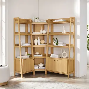 Bixby 3 Piece Corner Bookshelf Set With Wide and Narrow Bookshelves in Oak