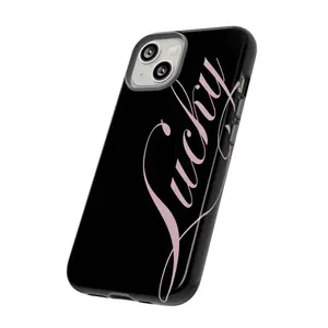 Lucky Phone Case: Pink Text on Black Tough Case, For iPhone