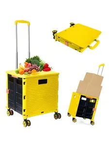Foldable Utility Cart with Wheels & Lid | Portable Rolling Storage Box, Quiet Multi-Use Trolley for Grocery, Travel, Moving, Office Organization