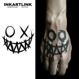 INKARTLINK Tattoo Tech, 3 Sheets Small Semi Permanent Tattoo, Adult Art Design Temporary Tattoos, Lasts 1-2 Weeks, Waterproof, Realistic Look, No Adhesive, No Reflection (Smiling Face)