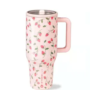 HydroJug Traveler Insulated Stainless Steel Tumbler 32oz / 40oz with Straw Lid & Handle, Double Wall Vacuum Desk Cup for Iced Coffee & Cold Drinks