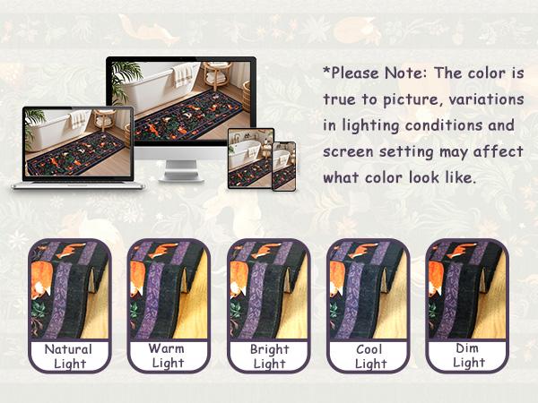 [Restock Up Sale]Geanup Fantasy Fox Animal Runner Rugs for Hallway, Non Slip Botanical Kitchen Rug, Soft Thin Jungle Fox Bedside Runners, Cute Mushroom Accent Floor Carpet for Bedroom Hall Bathroom Laundry