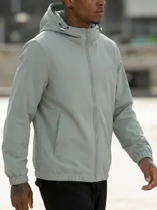 Men's Half Zip Jacket - Lightweight Hooded Coat with Drawstring Hem and Side Pockets, Suitable for Teens and Adults, Oversized Streetwear Outdoor Sports Jacket, Olive Colors All-Season Casual Jacket, Menswear Stylish Big Loose