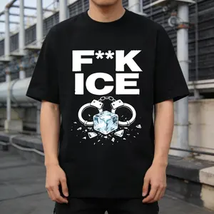 Fck ICE T Shirt Ice Cube Handcuff Print American Street Unisex Loose Tee