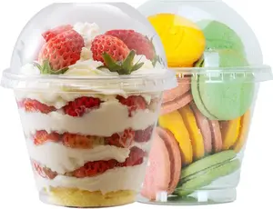 25 Sets 9oz Clear Plastic Parfait Cups with Dome Lids(NO HOLE) - Disposable Dessert Cups with Lids for Dips Snacks and Fruit Yogurt Smoothie Iced Cold Drinks, No Leaking