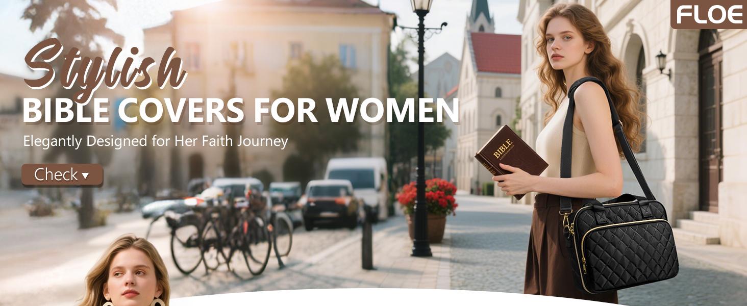 Floe Bible Cover Case for Women Large Quilted Book Bag with Shoulder Strap Highlighters Tabs Journaling Kit Easter Valentine Christmas Christian Gifts