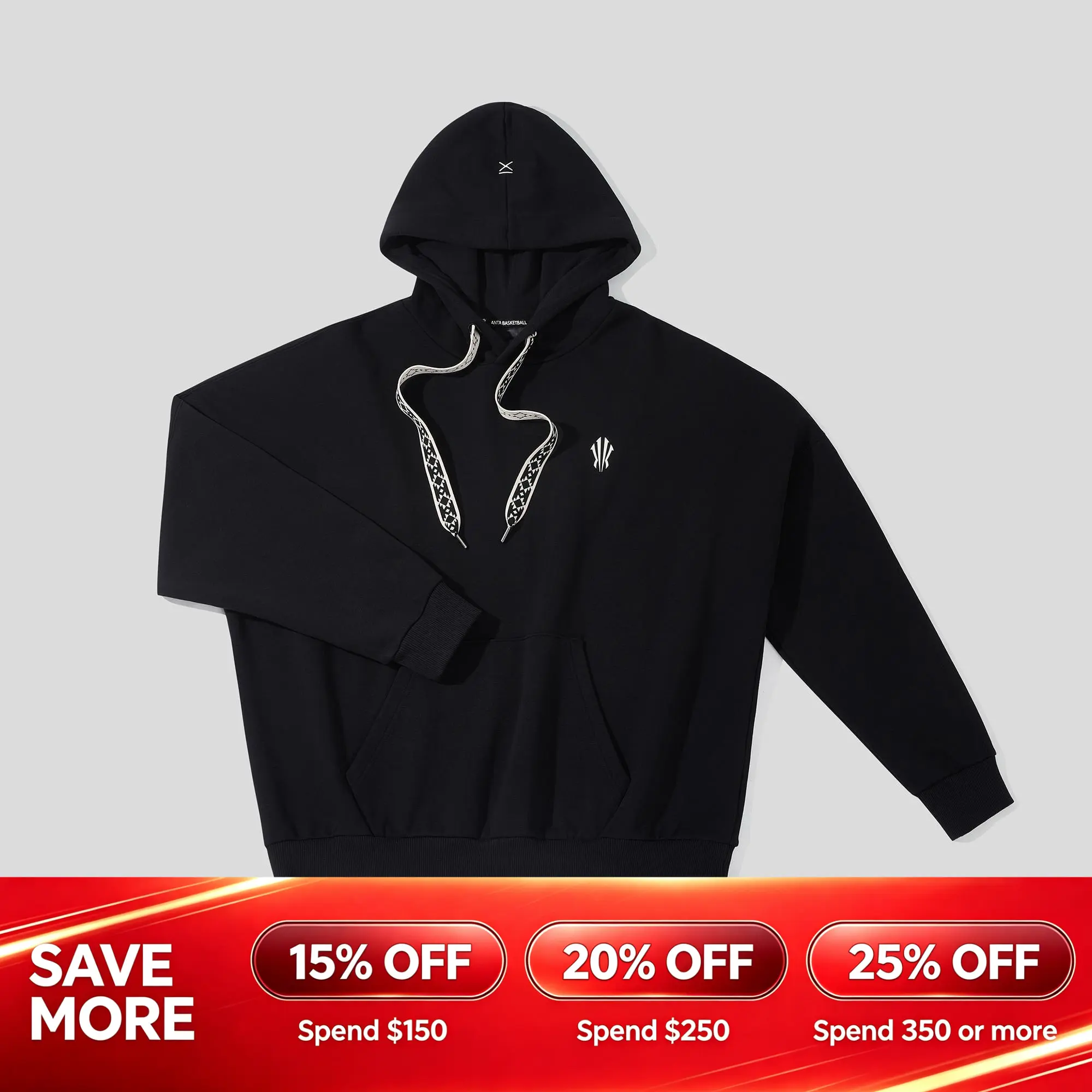 ANTA Hélà Signal Menswear Hoodie Cotton Black Oversized Sweatshirts Tops Casual Long Sleeve