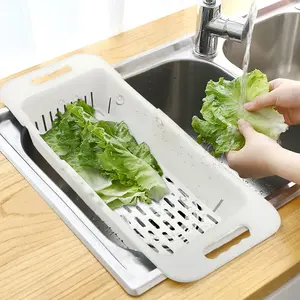 Extendable Over Sink Colander Strainer Basket – Adjustable Kitchen Drain Basket for Washing Fruits & Vegetables (White)