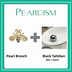 【Adee】Bee Brooch + Black Tahitian Pearl  (Min 1pc pearl as gift)[Open in live ]｜Black Pearl Seawater round/close to round 8-12 mm Top Tier  Pearl