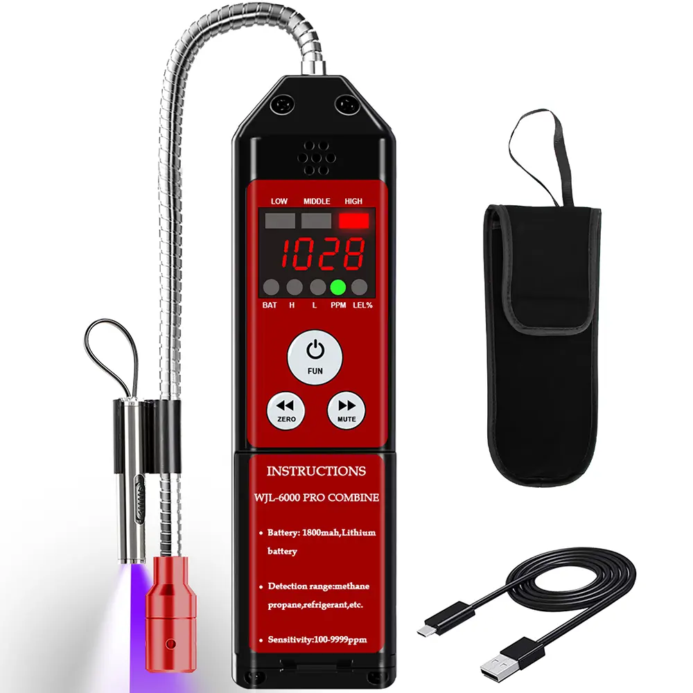 Refrigerant Leak Detector, WJL-6000PRO Pro Combine 3-in-1 A2L Freon Leak Detector Rechargeable, Gas Leak Detector, 0.14 oz/yr Sensitivity, Audible & Visual Alarms, Automotive AC Leak Detector for R454B R1234yf R32 R410A R290 R600 for HVAC Use