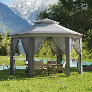 Heavy Duty 13x13ft 6-Sided Pop-Up Gazebo Tent-Double Vented Roof, Mesh Windows, Mosquito Netting, Adjustable Height, Easy Setup, Portable Canopy for Backyard, Patio, Garden