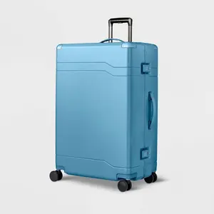 Signature Hardside Trunk Large Checked Spinner Suitcase Blue - Open Story: TSA Locks, Water-Resistant