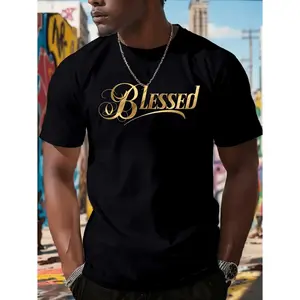 Burning ManBlessed Print T-Shirt For Men Plus Size 100 Cotton Short Sleeve Crew Neck Casual Stretch Tee Black Spring Summer Classic Quality Crewneck Tshirt