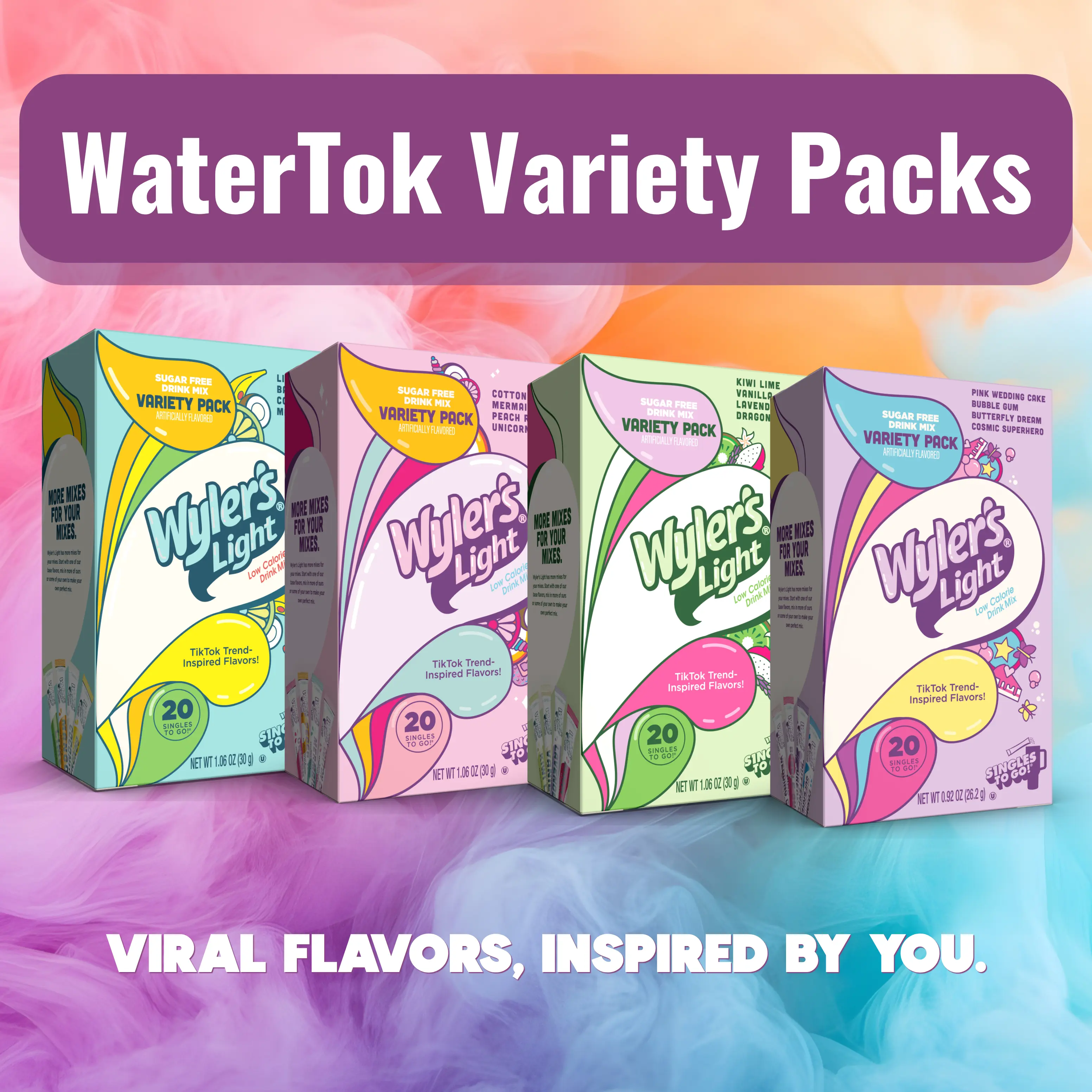 Wyler's Light WaterTok Variety Beverage Hydration Mix Flavoring Powder, 20 Pack To Go, Clean Fruity Every Day Kiwi Lime Zing Drink Mix Packs