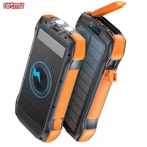 Retmsr 40000mAh Solar Power Bank F33W Wireless Charger 6W Flashlight 20W Fast Charging 3USB Output IP67 Waterproof for Apple Samsung Huawei Android smartphone.