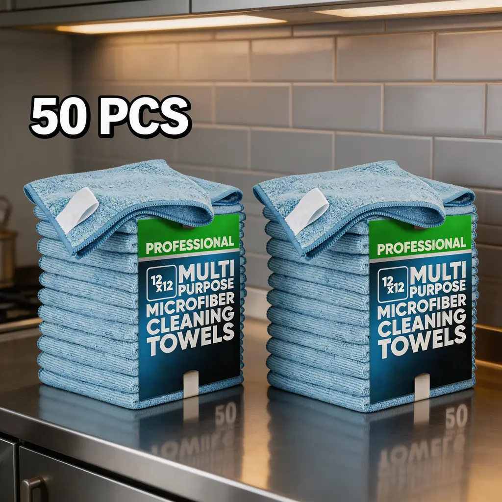 Microfiber Cleaning Cloth 50Pcs 12"x12" All-Purpose Cleaning Towels  Reusable, Lint-Free, 4 Assorted Colors for Home & Car