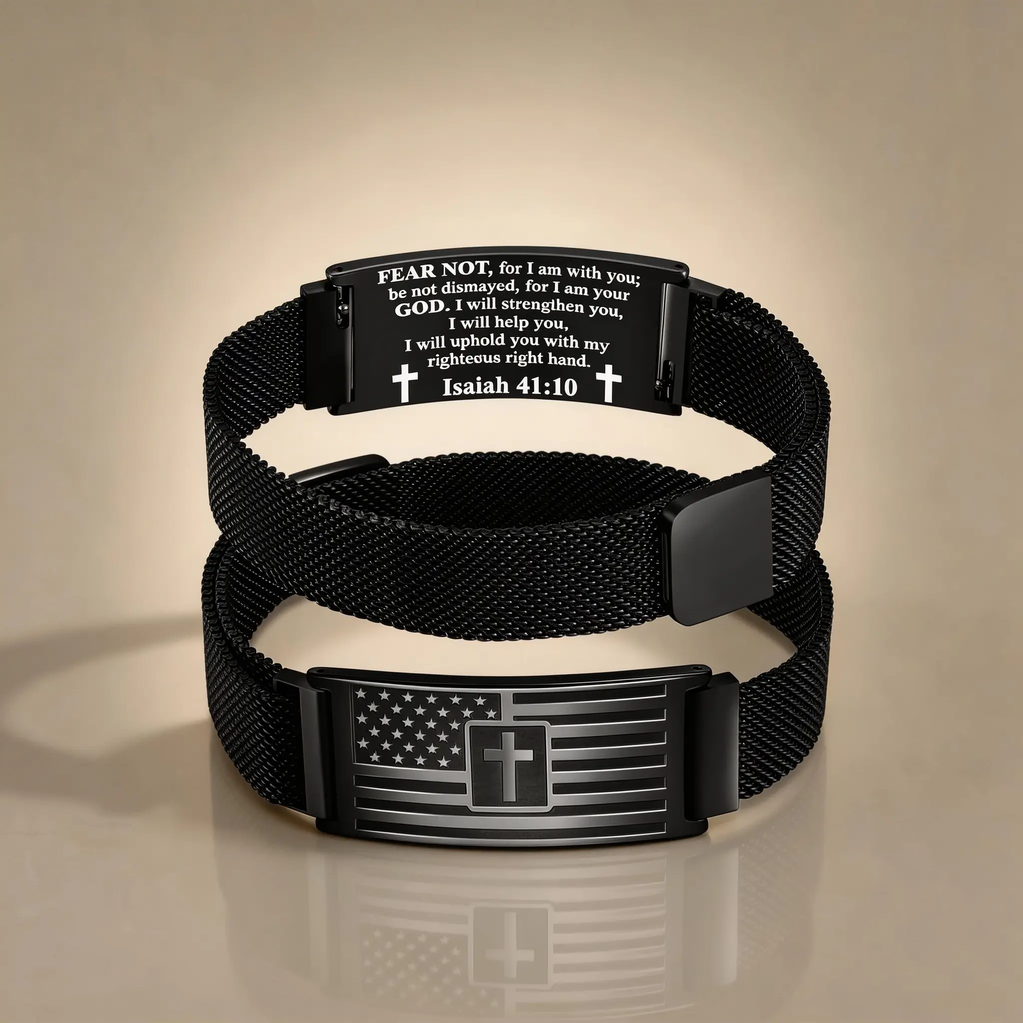 Men's Christian Stainless Steel Bracelet - American Flag Cross Design with Bible Verse, Adjustable Fit, Meaningful Thanksgiving Gift for Daily Wear, Spiritual Costume Jewelry, Inspirational