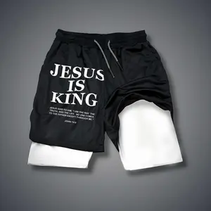 JESUS IS KING 80s 90s summer men shorts for men jorts outfit men graphic shorts Double-layer sports shorts Comfortable short shorts summer