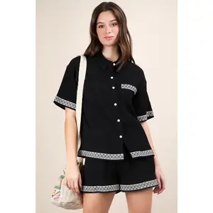 VERY J Crinkled Woven Shirt Top & Shorts Set