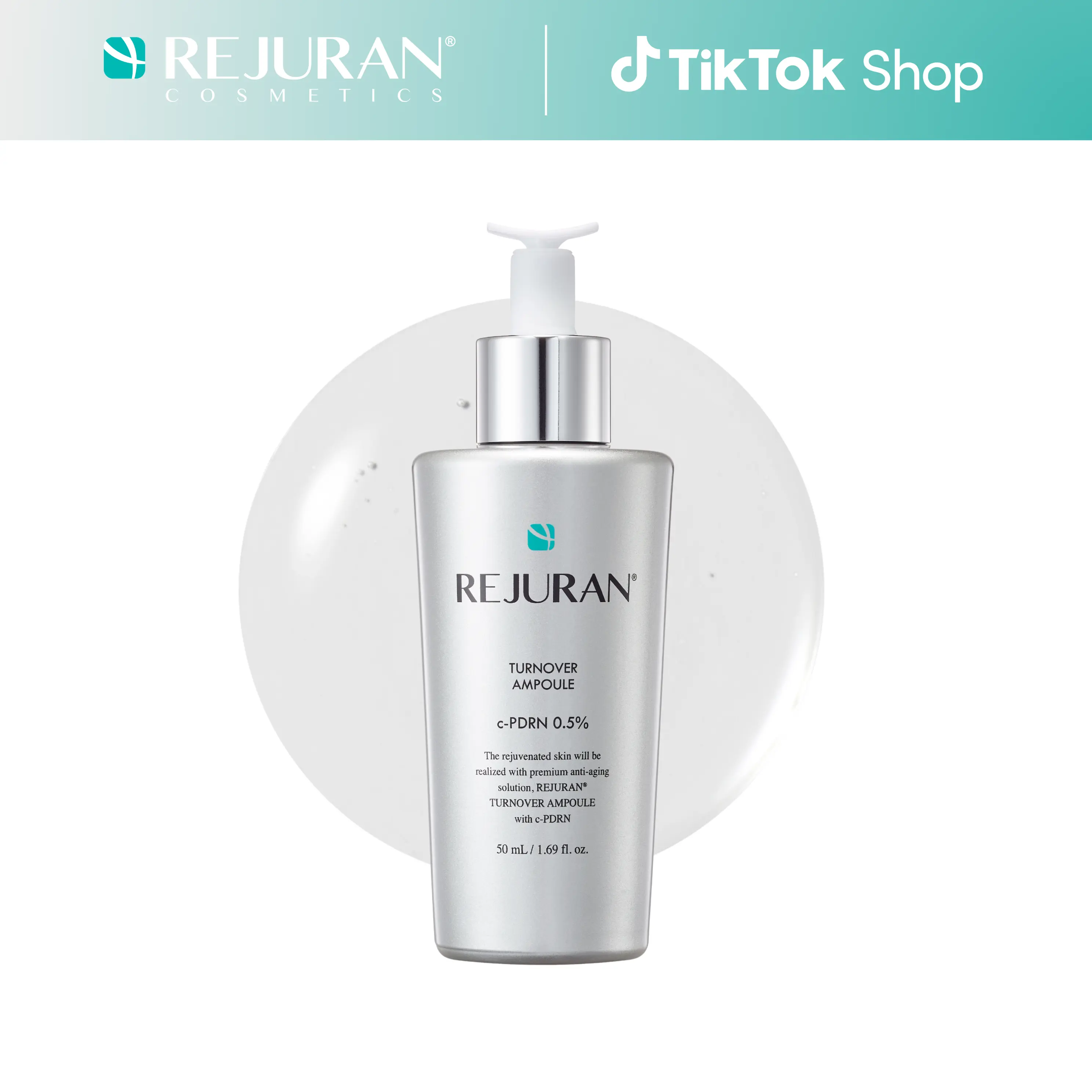 REJURAN Turnover Ampoule, c-PDRN - Anti-Aging Face Serum for Firmness, Radiance, and Youthful Skin. Larger Size for Extended Use (1.69 fl oz), Korean Skin Care.