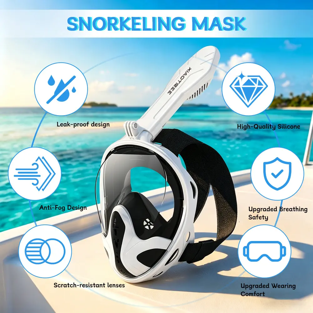 Full Face Snorkel Mask, Original 1st Gen Design, Snorkeling Gear for Adults & Kids, Dry Top System, 180° View, Anti-Fog Anti-Leak with Camera Mount