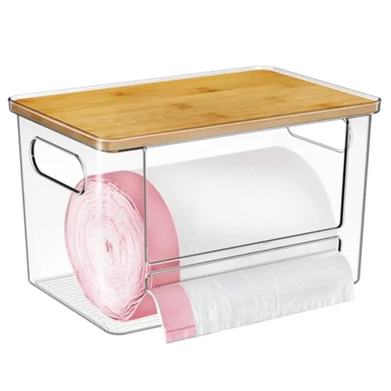Extra Large Trash Bag Holder with Lid, Acrylic Garbage Bag Dispenser with Handles, Containers for Laundry Room Organization and Storage