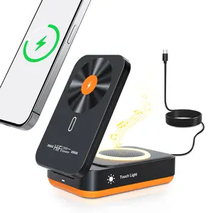 BLKE 3 in 1 Magnetic Wireless Charger for iPhone,Foldable Charger Stand with Bluetooth Speaker & Sleep-Friendly Light, Wireless Charging Station for iPhone 17 16 15 14 13 12 Pro Max All Series