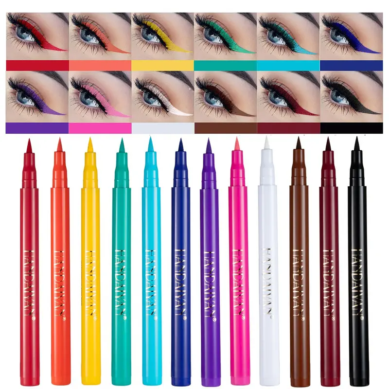 12 Colors Matte Liquid Eyeliner Set Rainbow Neon Waterproof Smudgeproof Long Lasting Gel Eye Liner Christmas Gift Kit for Women All Skin Types - Lipliner