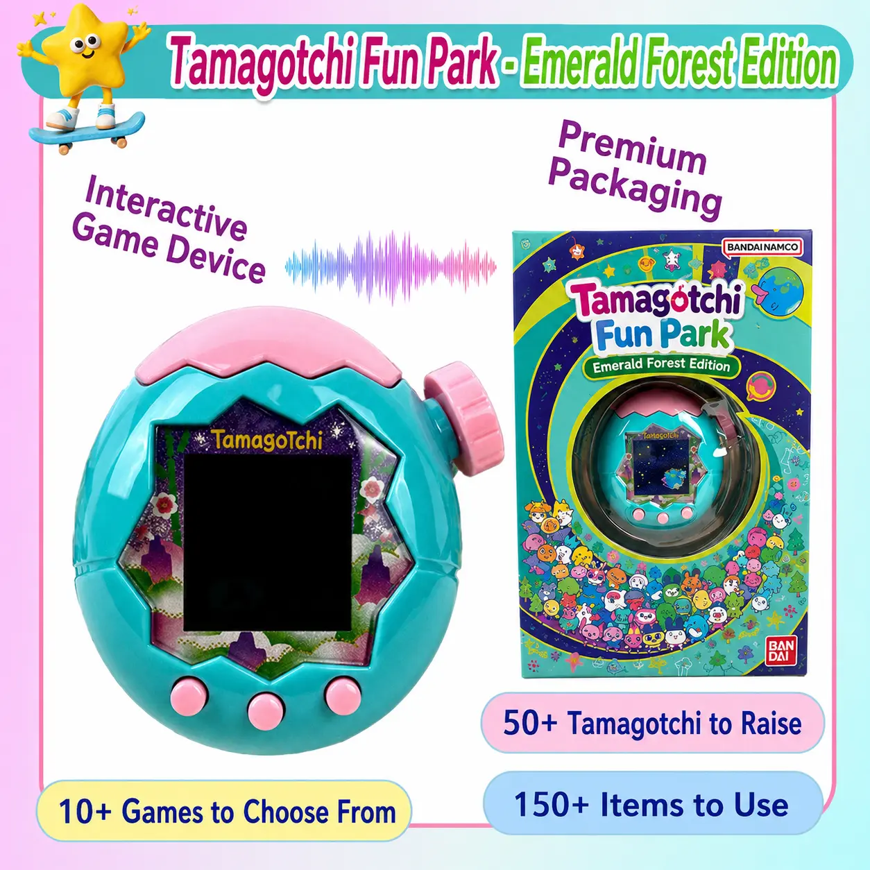 Tamagotchi Electronic Pet Machine - Happy Park Series with Sky, Land, Ocean, Forest Themes, Classic Interactive Gameplay, Portable Pocket Toy, Collectible Gift for Kids & Teens, Forest Series, All Ages, Back To School, Handheld