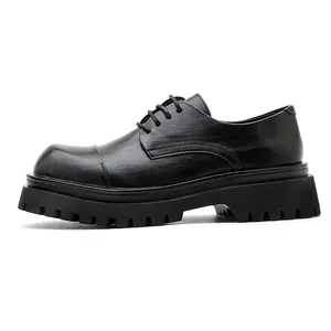 Men's Retro Smooth Thick-Soled Derby Oxford Footwear, British-Style Spring Height-Increasing Business Casual Leather Shoes 1805
