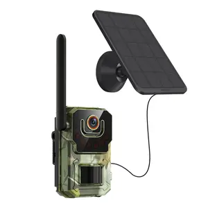 4G LTE cellular tracking camera, solar-powered tracking camera, wildlife surveillance camera, equipped with a PIR motion sensor, infrared night vision, and two-way audio remote access—no Wi-Fi connection required