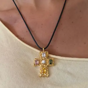 EVRY JEWELS Gold or Silver Plated Women's Popstar Cross Cord Necklace
