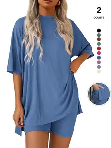 Cozy Mama Lounge Set, Women's 2-Piece, Crew Neck Oversized T-Shirts, Comfortable Home Wear, Perfect for Relaxing at Home Loungewear Nightwear Womenswear Homewear