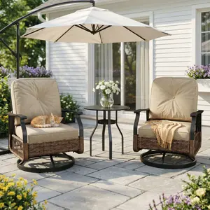 SHA CERLIN 360 Swivel Patio Chair Set with Table, 3-Piece Outdoor Furniture All-Weather PE Rattan Conversation Set, Water-Resistant Cushions (2 Style Options)