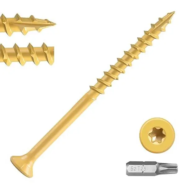 VKKM Assorted Tan Coated Deck Screws Kit, #8 #9 #10 T25 Torx Star Self-Tapping Wood Screws in Multiple Sizes 1-1/2", 2", 2-1/2", 3", 3-1/2", Heavy Duty Anti-Corrosion Decking Fasteners with T25 Bit for Decks, Pergolas, Fences & Patio Woodworking