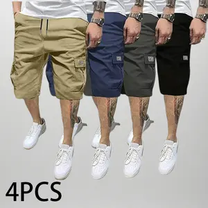 Men’s Four-Piece Shorts Set – Brown/Black/Dark Navy Blue/Green – Angled Cargo Pockets – Versatile Casual Wear – Everyday Use - Men’s Workwear Cargo Shorts SpringStatements