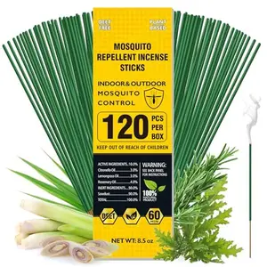 BugBai® Mosquito Repellent Outdoor Patio 120 PCS, Citronella Oil Mosquito Incense Sticks Indoor Home Pet Family Safe, Natural Plant-Based Bug Insect Barrier for Yard Garden Lawn Camping Fishing