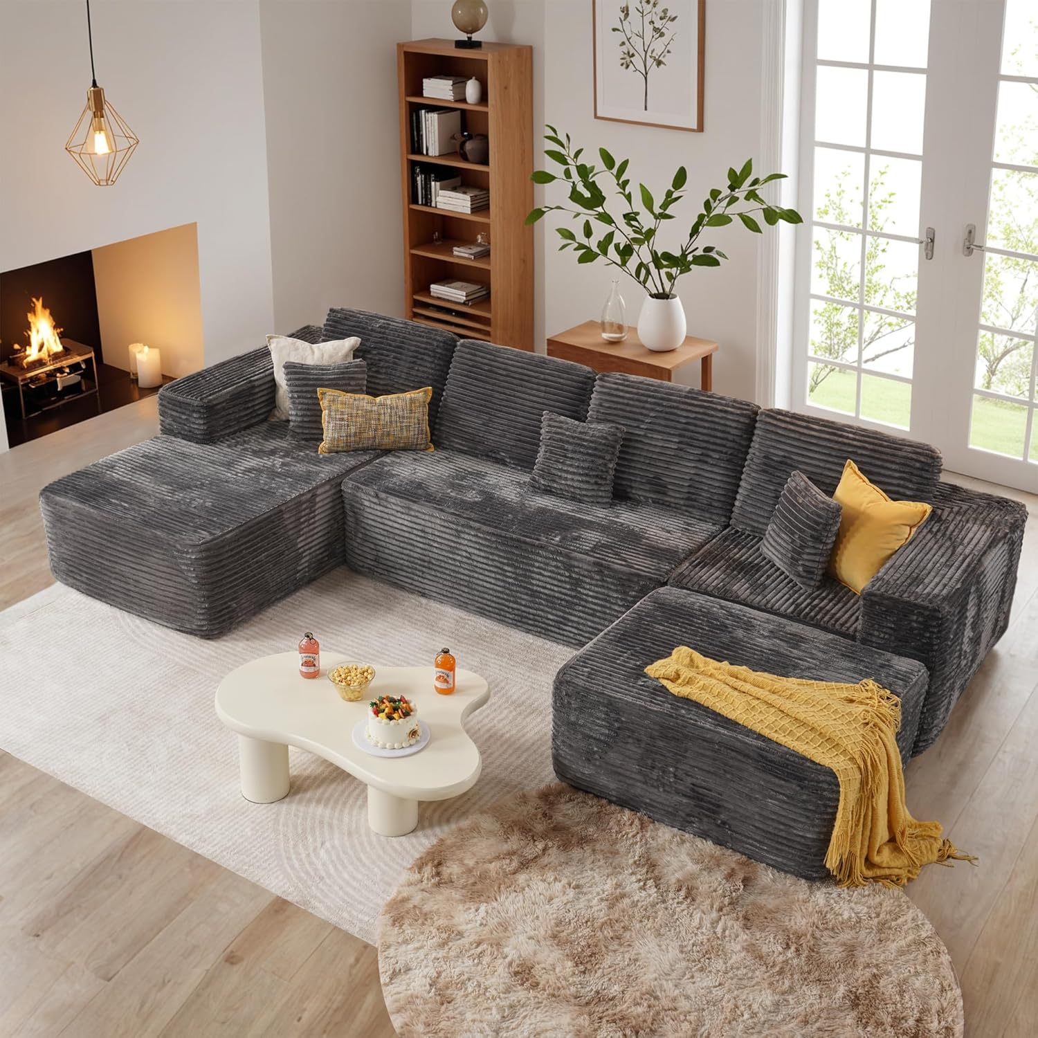 133" U Shape Cloud Couch Plus Sectional Sofa with Chaise Modern Modular Sofa with 7 Soft Pillows & Lounge Chairs Boneless Upholstered Couches for Living Room Bedroom Plush Corduroy Fabric U-Shaped Bed 133" U Shape Cloud Couch Plus Sectional Sofa with Chaise Modern Modular Sofa with 7 Soft Pillows & Lounge Chairs Boneless Upholstered Couches for Living Room Bedroom Plush Corduroy Fabric U-Shaped Bed