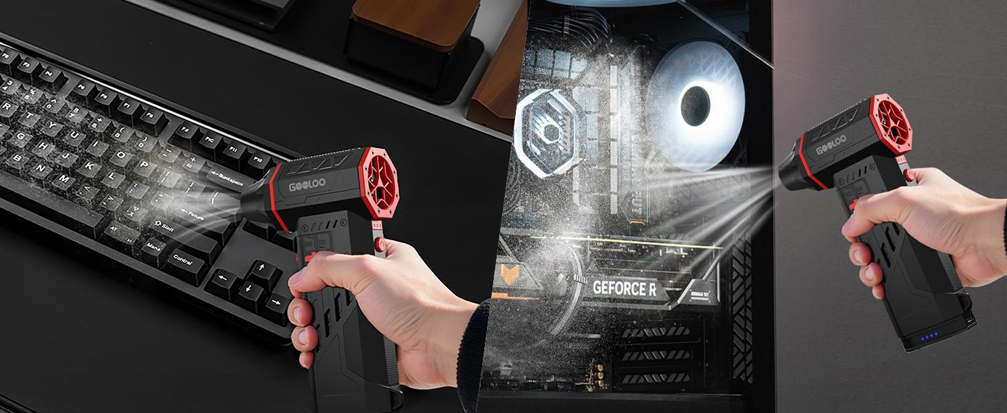 GOOLOO F5 Compressed Air Duster, Dual Removable Batteries, 180,000RPM Electric Air Duster, 3-Gear Adjustable Mini Handheld Leaf Air Blower Cordless for Car Detailing, PC, Keyboard, Snow Cleaning