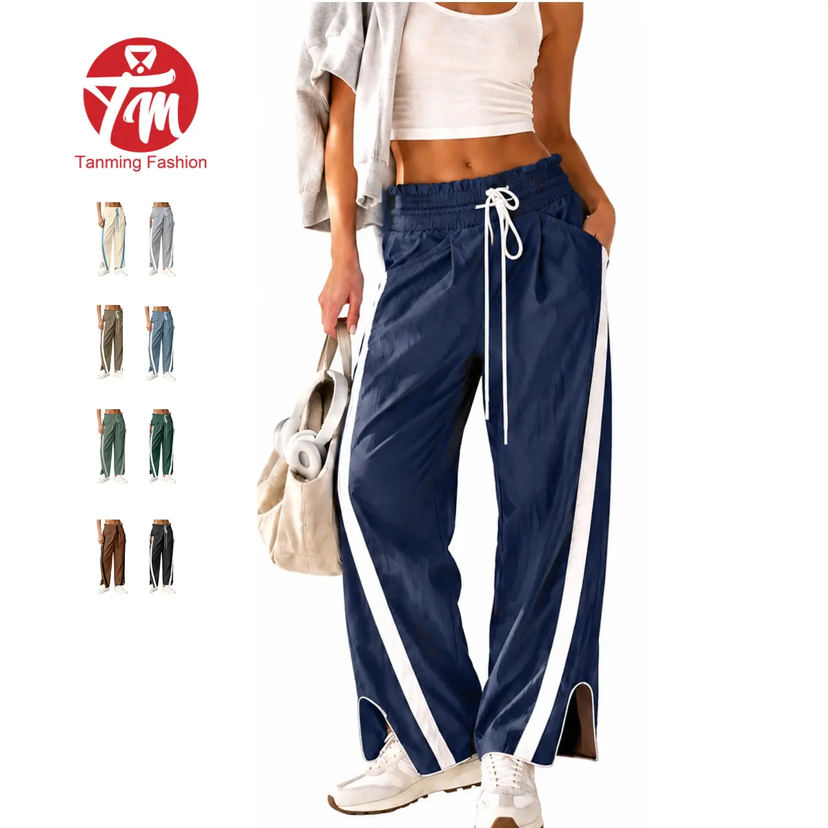 Tanming Women's Baggy Wide Leg Pants Drawstring Elastic Waisted Contrast Color Workout Y2K Track Pants for Hyrox Summer #SpringStatements,summerwins,back to school shopping