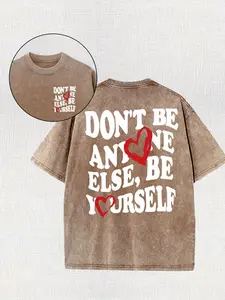 Mens Festive Distressed Valentine's Day Fun Print T-Shirt, 230G High-Quality Double-Sided Printed, Round Neck Short Sleeve, Vintage Washed, Casual Everyday Wear, 100% Cotton Menswear Tops