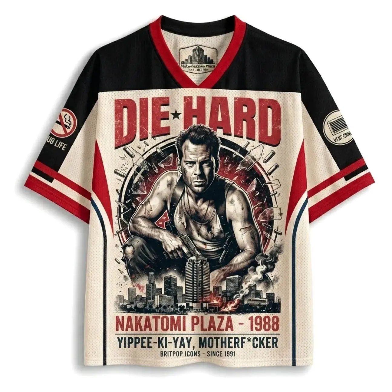 Die Hard 1988 Classic Action Movie Inspired Retro Graphic Unisex Breathable Mesh Jersey Shirt for Film Fans LYA